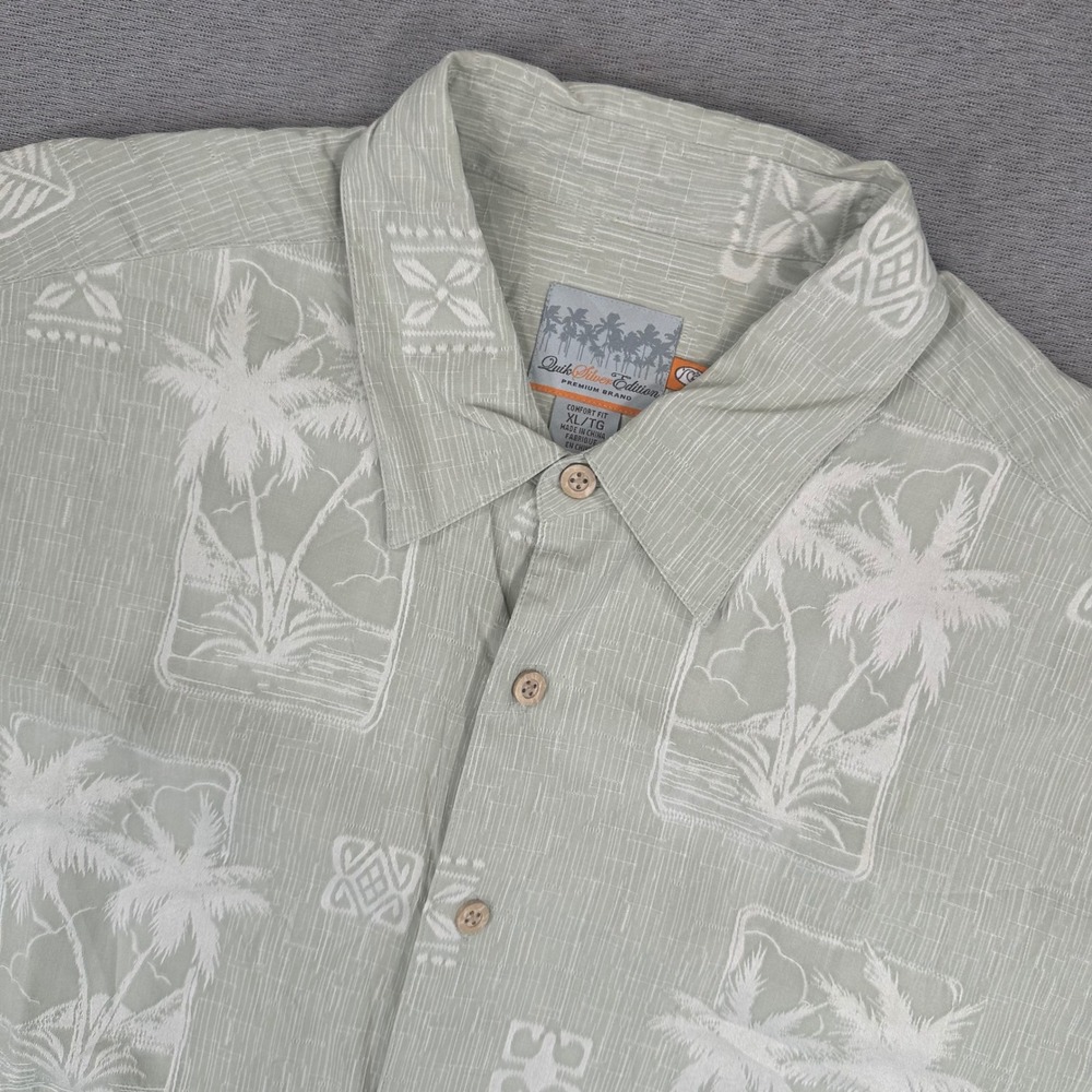 Y2K Quiksilver Edition Hawaiian Shirt Mens XL Sage Green Silk Tropical Palm Tree
